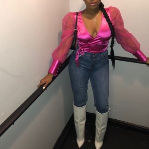 Puff Sleeve Wrap Top